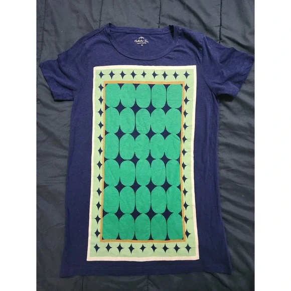 J Crew Womens Collector Tee T-Shirt Size XS Navy Blue Green Print Short Sleeve - Picture 6 of 6